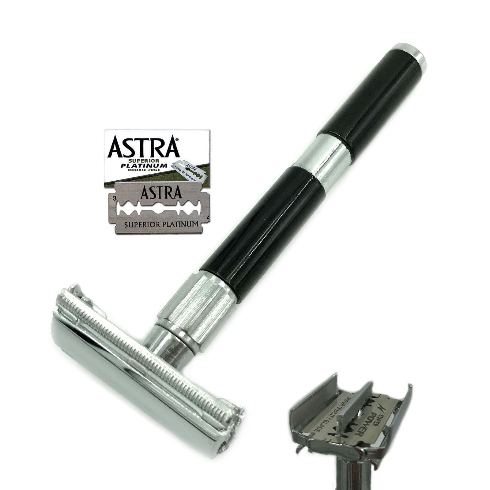MEN'S 4" LONG HANDLE DOUBLE EDGE SAFETY RAZOR BUTTERFLY OPENING