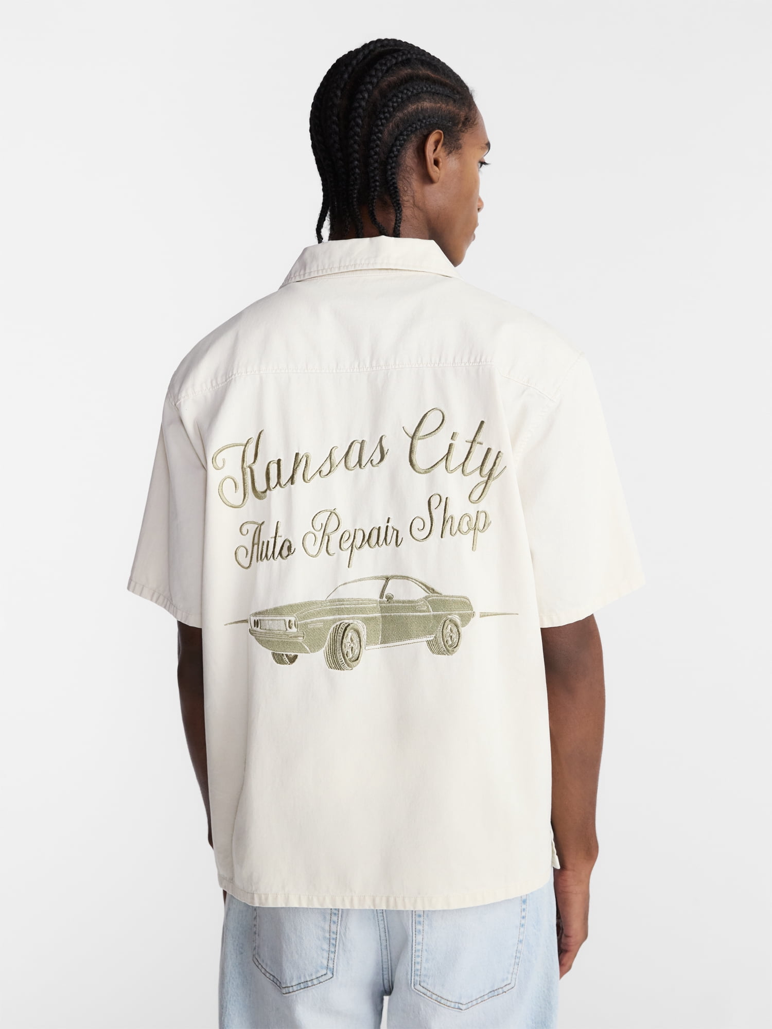 No Boundaries Boxy Fit Emboridered Mechanic Shirt, Men's XS-5XL