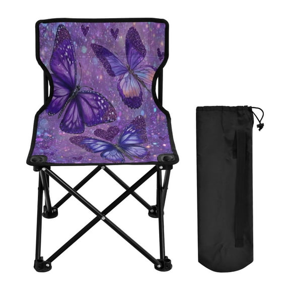 Folding Chair Camping Chair For Camping Picnicking Outdoor Beach and Travel Shimmering Purple Butterflies