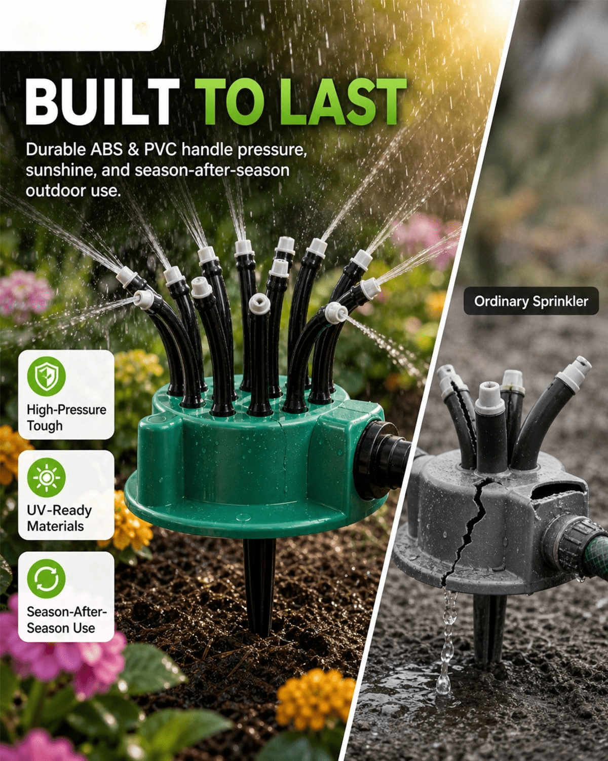 Multi-Directional Lawn Sprinkler Precision Garden Irrigation with Flexible Spray Nozzles Rotating Multi-arm Roof Cooling System Flower Shape Head Water Spray Head for Hose Yard Grass