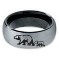 thumbnail image 2 of Tungsten Adult Bear Cub Following Walking Band Ring 8mm Men Women Comfort Fit Black Dome Brushed Gray Polished, 2 of 4
