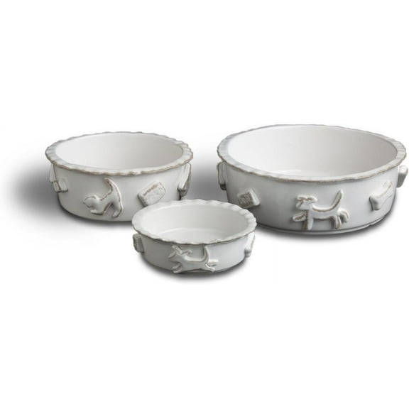 Pdlw3010 French White Dog Food/Water Bowl, Large