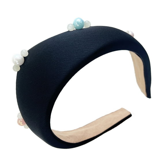 RUISINERY Women Soft Fabric Headbands with Pearls Decors High Skull Wide Hairhoop for Elegant Hair Styling All Matching Hairband