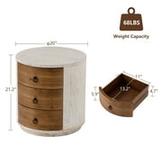 VENTOPYR White Wood Round 20-inch MDF Storage Cabinet with 3 Drawers for Bedside Table