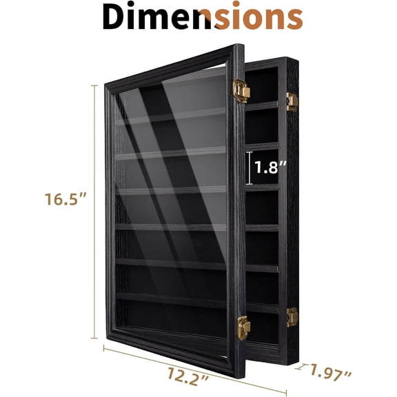 7 Row Knife Display Case for Wall - Wooden Folding Knife Storage Stand with HD Tempered Glass & Removable Shelves Military Knife Organizer for Collections - Black