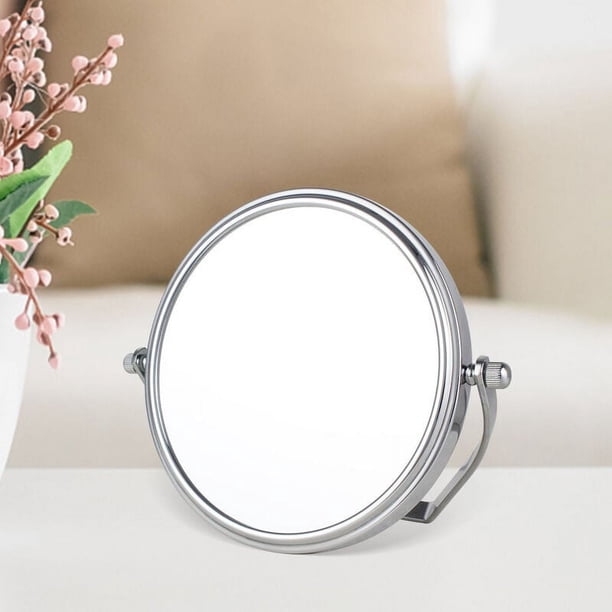 Espejo de mesa compacto, opciones de aumento de doble cara, elegante espejo de maquillaje con rotación suave de 360 grados para una amplia gama de aplicaciones (6 pulgadas, plateado)