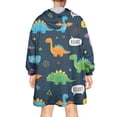 thumbnail image 2 of Wearable Oversized Blanket,DarkBlue Cartoon Dinosaurs SpeechBubbles Pattern Wearable Blanket Hoodie for Adults,Cozy Hooded Blankets with Super Pockets,Super Warm Fuzzy Pullover for Women & Men, 2 of 6