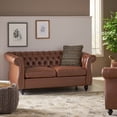 thumbnail image 3 of 61-Inch Upholstered Loveseat Sleeper Sofa with Pillows, Convertible Couch Bed for Living Room, Apartment, Office Use, Light Brown PU Fabric, 3 of 8