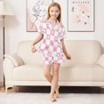 thumbnail image 6 of FORMRS Kids Short Sleeve Top and Pants Pajama Set Unisex Satin 2-Piece Sleepwear, Sizes 5-6Y, Pink Checkered Heart, 6 of 8