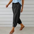 thumbnail image 5 of Women's Cotton Linen Palazzo Pants Drawstring Elastic Waist Casual Wide Leg Lounge Trousers with Pockets, 5 of 5