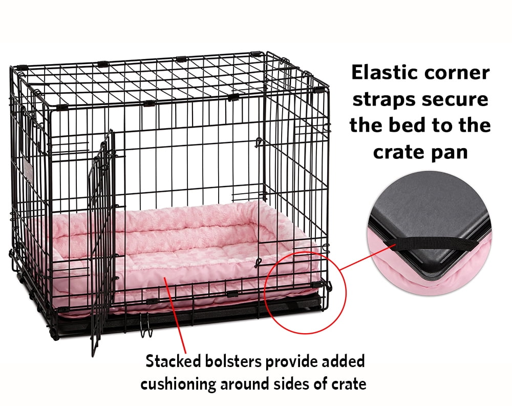 Midwest Homes for Pets QuietTime Double Bolster Dog Bed & Crate Mat Pink, 30 Inch