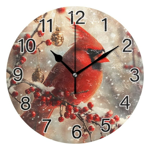 Ryvnso Cardinal on Berry Tree Wall Clock Non Ticking Silent Kitchen Clock Battery Operated Clocks 10 inch