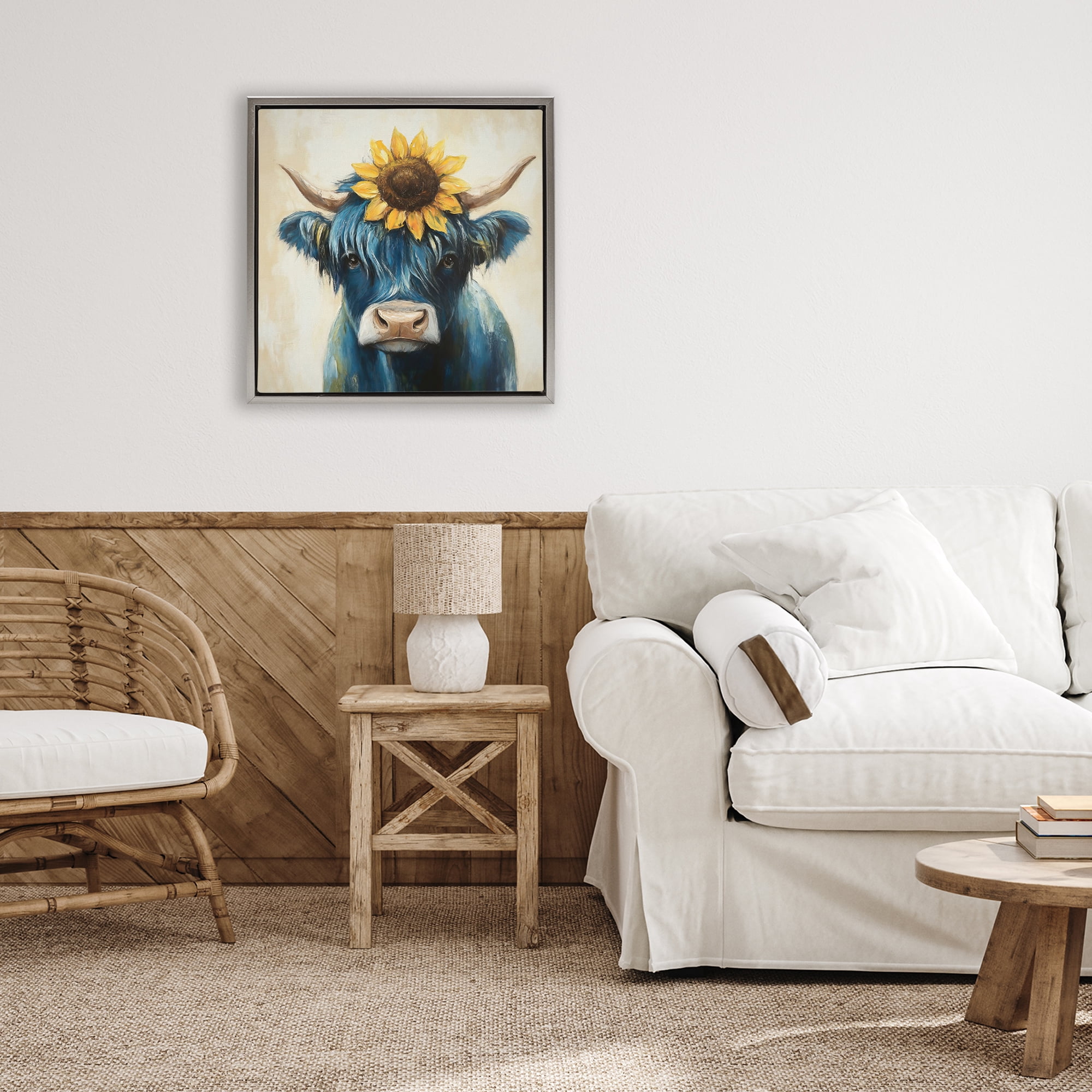 Stupell Industries Pastoral Sunflower Highland Gray Framed Floater Canvas Wall Art, design by Tina LeCour