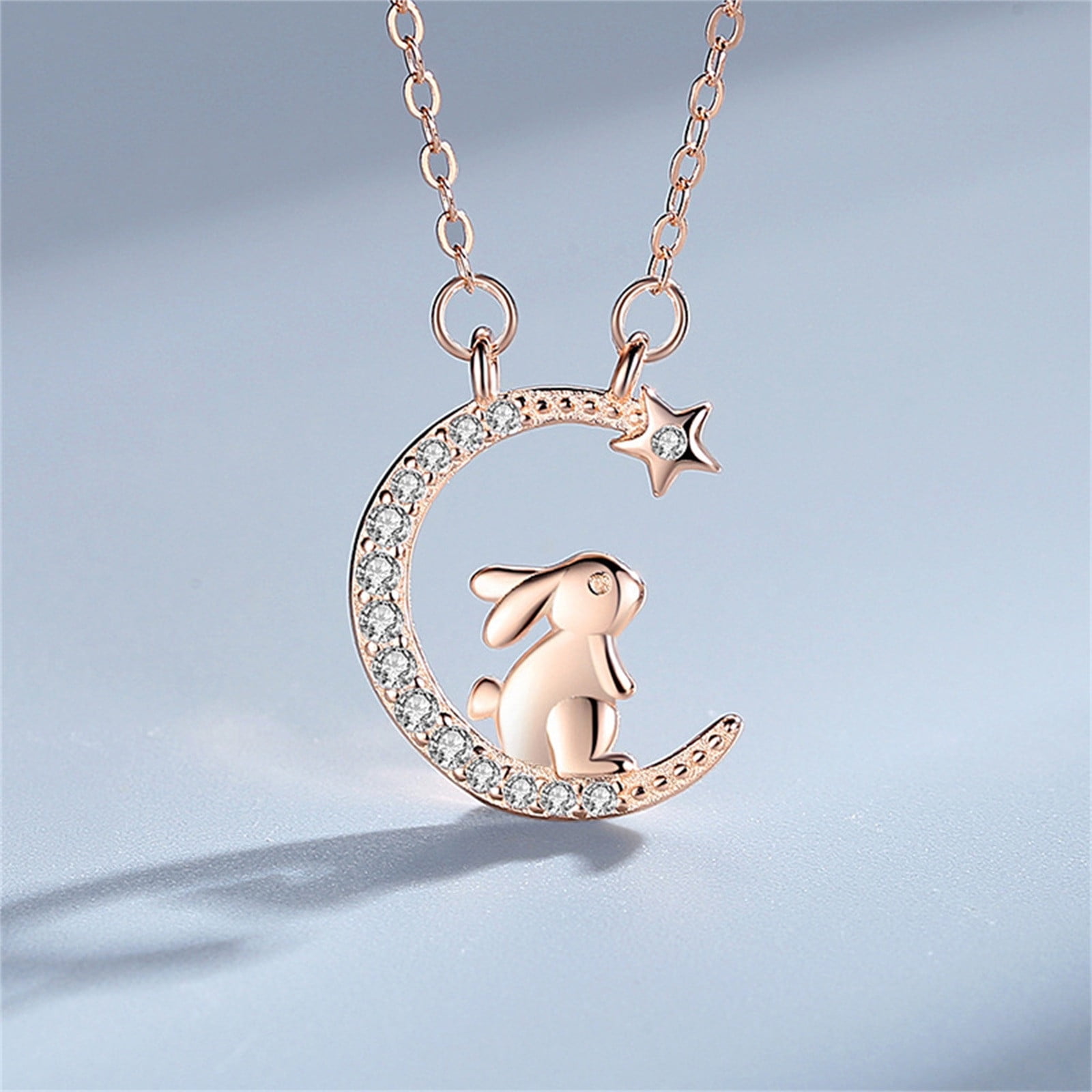 ★PEARLY MORE★ Rabbit and Ribbon Necklace LSLJS Rabbit-Shape Necklace Cubic-Zirconia Necklace Gift for