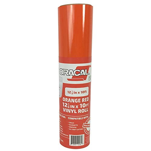 12.125' x 10ft Roll of Oracal 651 Orange red Craft Vinyl - On a 2.5' Core - Adhesive Vinyl for Cricut, Silhouette, and Cameo Cutters - Gloss Finish - Outdoor and Permanent