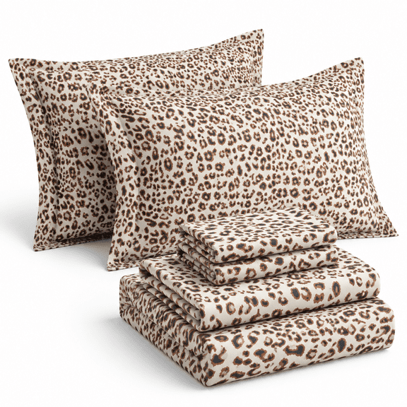 Brown Leopard Queen (U.S. Standard) Microfiber 4-Piece Bedding Sheet Set