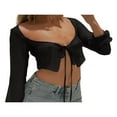 thumbnail image 3 of Women‘s Crop Tops  Long Sleeve Mesh Sheer Solid Color Tie-Up Cardigan, 3 of 4
