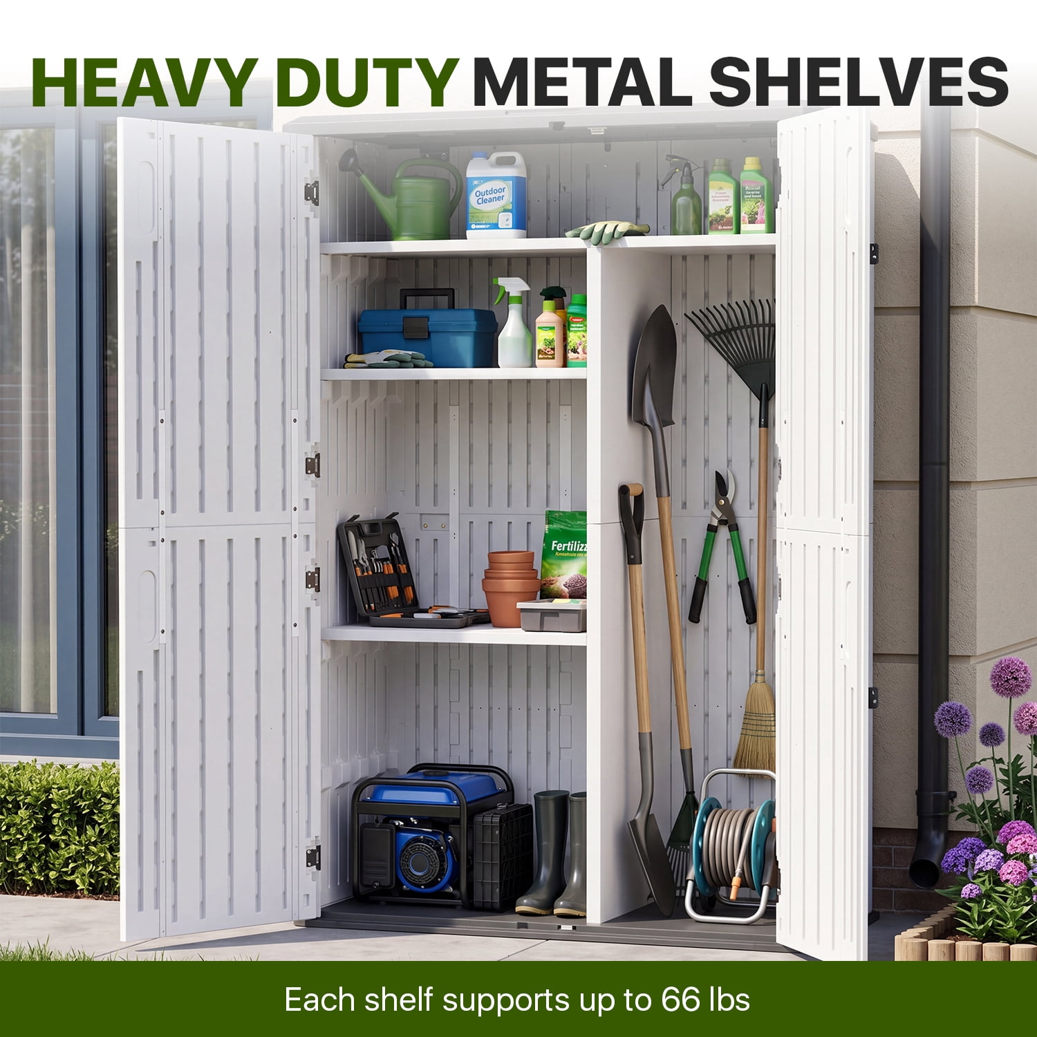 BaPiPro Outdoor Resin Storage Shed, 4.5 x 2.5 FT Lockable Garden Storage Cabinet, Heavy Duty HDPE Plastic Storage Cabinet with Storage Shelves, Weather Resistant for Patio, Backyard
