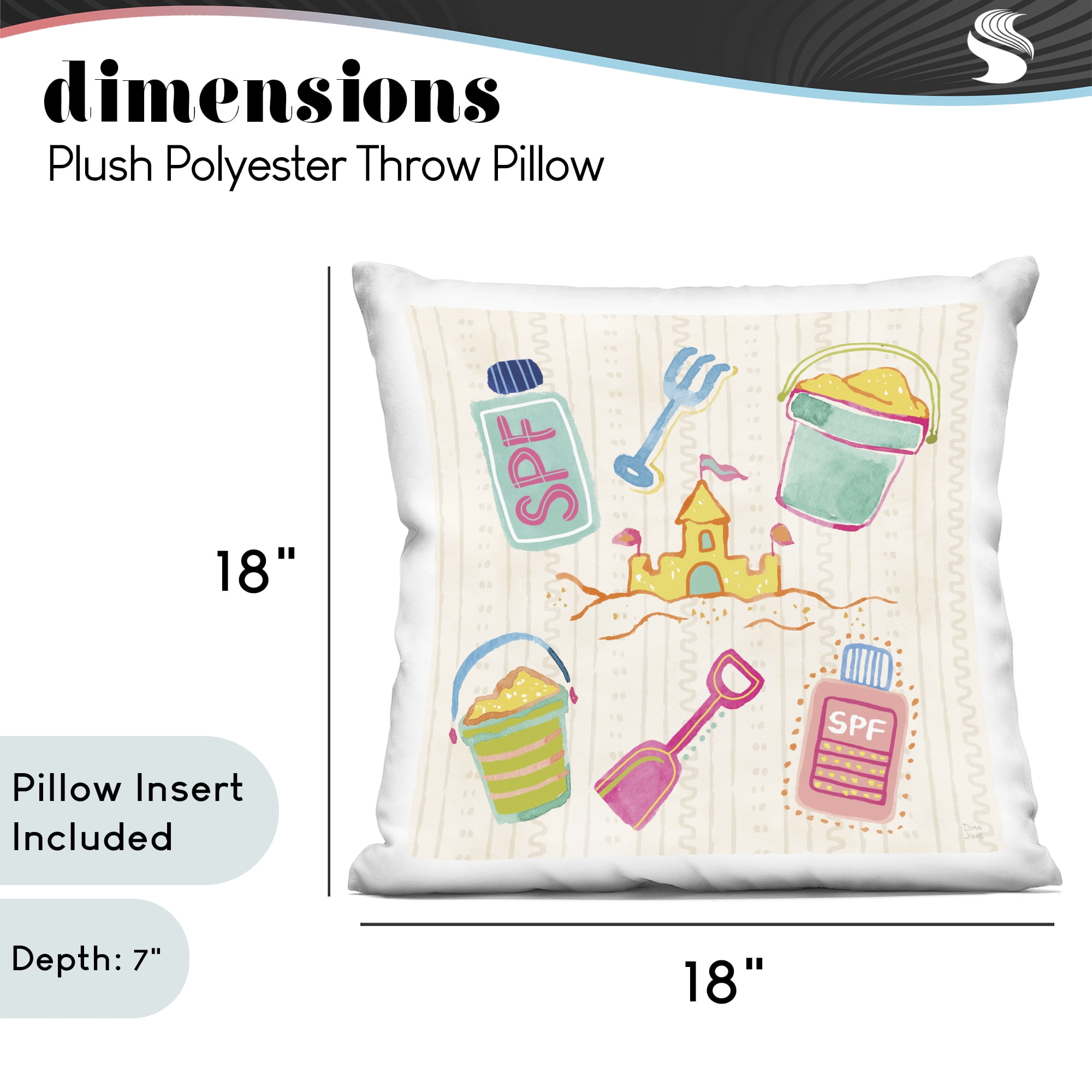 Stupell Industries Fun In The Sun Beach Pails Decorative Printed Throw Pillow, design by Dina June, 18 x 7 x 18