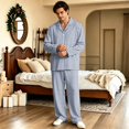thumbnail image 6 of Matching Pjs for Couples Button Down Long Sleeve Sleepwear His and Her Matching Pajamas Plaid Warm 2 Piece Set Loungewear Navy M, 6 of 7