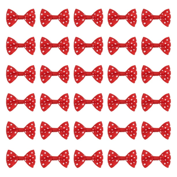 Uxcell 100 Pcs Lazos de Cinta con Puntos Blancos Rojos Brillantes 1.5" x 1" Mini Lazo para Manualidades