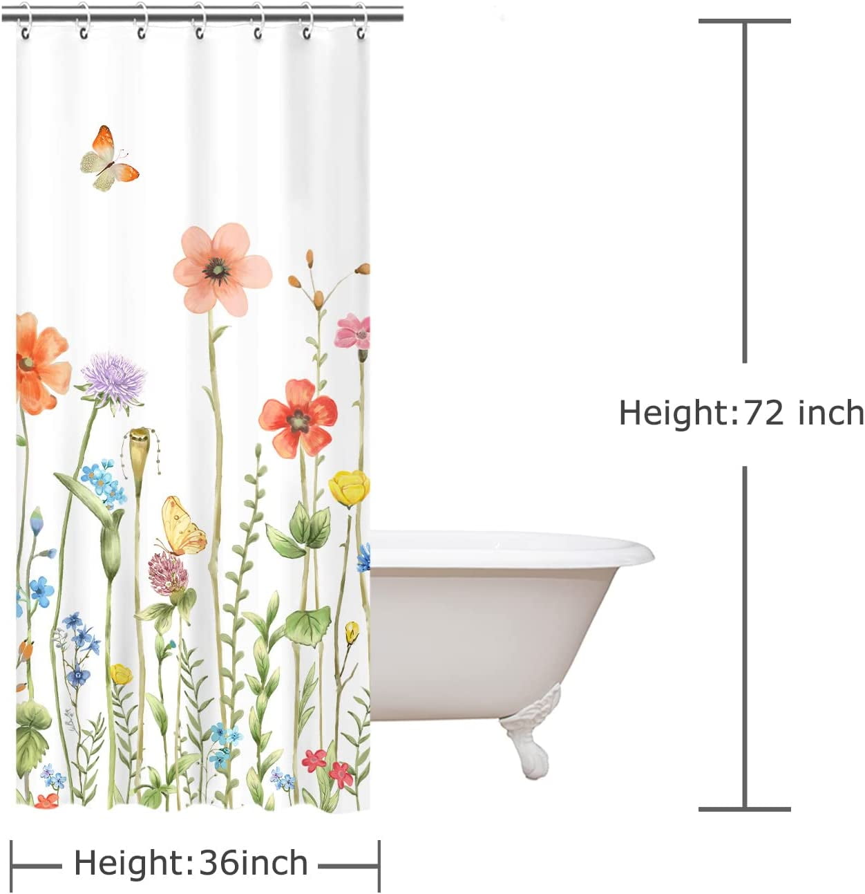 Stall Shower Curtain 36W x72H Inches Small Shower Curtain Floral Shower Curtains for Bathroom RV Narrow Flower Shower Curtains with 12 Hooks Short Half Shower Curtain Stall Size