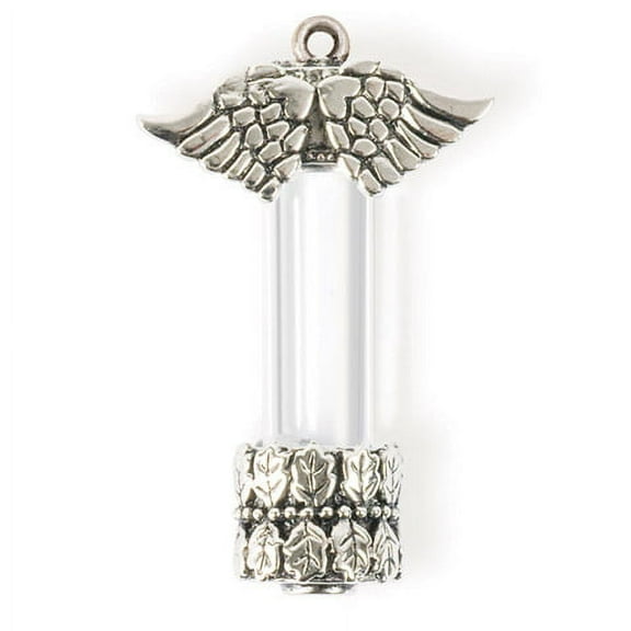 Steampunk Silver Glass Vial with Wings Jewelry Pendant