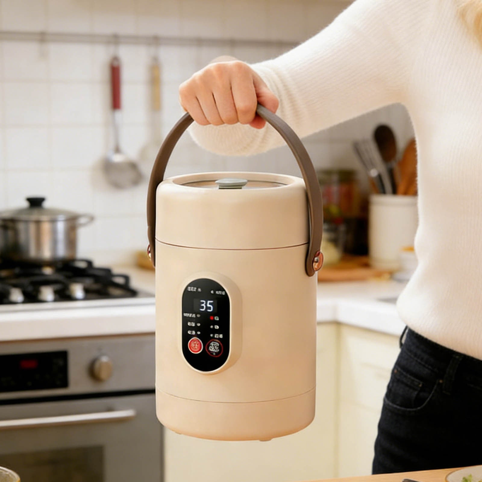 Portable Travel Electric Cooker 1.6L Multifunctional Multifunctional Mini Rice Cooker with Stainless Steel Pot & Steaming Rack Small Hot Pot & Soup Cooker for Dorms Office & Kitchen US Plug(D)