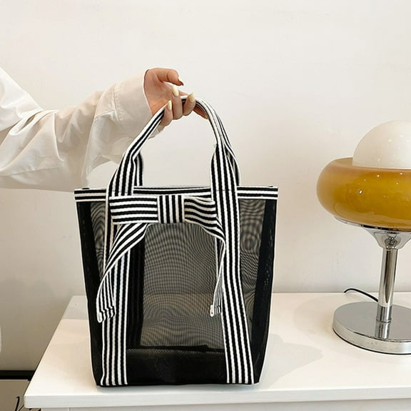 FAMTKT Beach Bag, Ladies Transparent Hollow Handbag Transparent Mesh Tote Bag Fashion Shoulder Messenger Bag Travel Tote