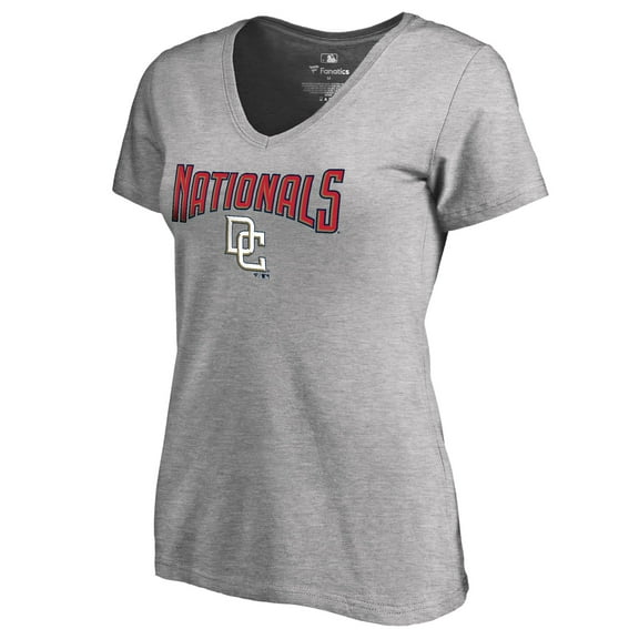 Women's Heather Gray Washington Nationals Core Wahconah V-Neck T-Shirt