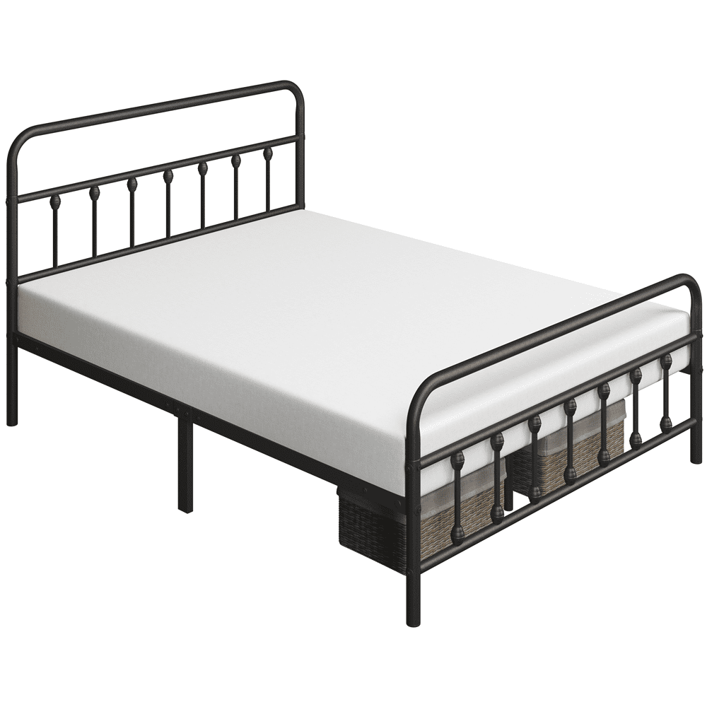 Topeakmart Queen Heavy Duty Metal Bed Frame with Headboard & Underbed Storage, Black