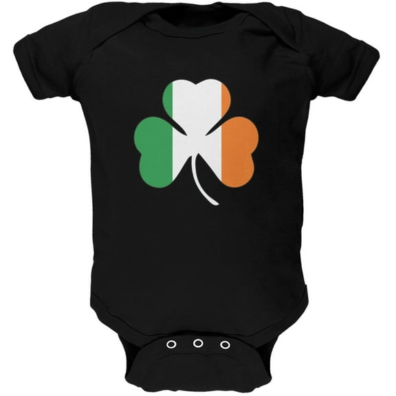 St. Patricks Day - Shamrock Flag Black Soft Baby One Piece - 3-6 months