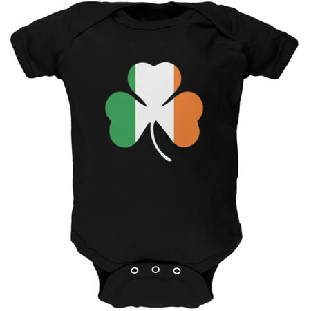 

St. Patricks Day - Shamrock Flag Black Soft Baby One Piece - 0-3 months