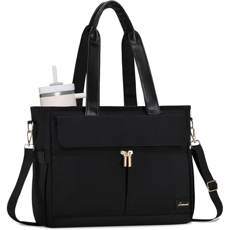 LOVEVOOK Laptop Bag for Women 15.6 Inch Canvas Laptop Large Capacity Work Bags Mutiple Pockets Teacher Bag Water Resistant Computer Bags for Business Travel Nurse, Black Brown