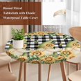 thumbnail image 4 of Sunflower Gnomes Round Tablecloth, Fitted Table Cover with Elastic for 36"-44" Round Tables, Black Plaid Eucalyptus Leaf Butterfly Table Cloth Outdoor Indoor Dinning Party Waterproof Tablecloths, 4 of 7