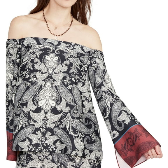 Rachel Roy Womens Paisley Peasant Blouse, Black, Medium