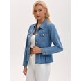 thumbnail image 2 of DARING DIVA Women's Button Down Collar Ruffle Hem Peplum Jean Jacket XL Light Blue, 2 of 7