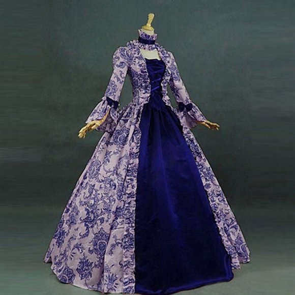 Fartey Plus Size Womens Victorian Rococo Dress Retro Court Square Neck Victorian Gowns 1800S Renaissance Flared Sleeve Maxi Dresses Cosplay Medieval Costume