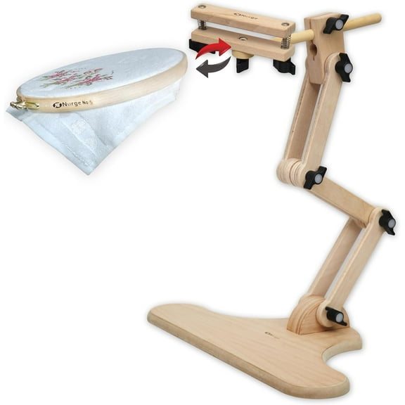 Adjustable Embroidery Table Stand with Swivel Hoop Holder – Cross Stitch & Embroidery Frame – Beech Wood