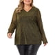 thumbnail image 1 of Blusa de mujer de tallas grandes Agnes Orinda con brillo de strass, manga larga transparente, escote en V, 4X dorada, 1 of 6