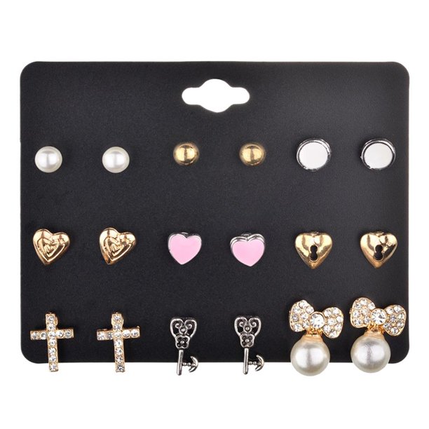 9 par / set Pendientes de botón Crystal Flower Hoop Ear Stud Charm Joyería , 02 Yinane Pendientes de cristal para mujer