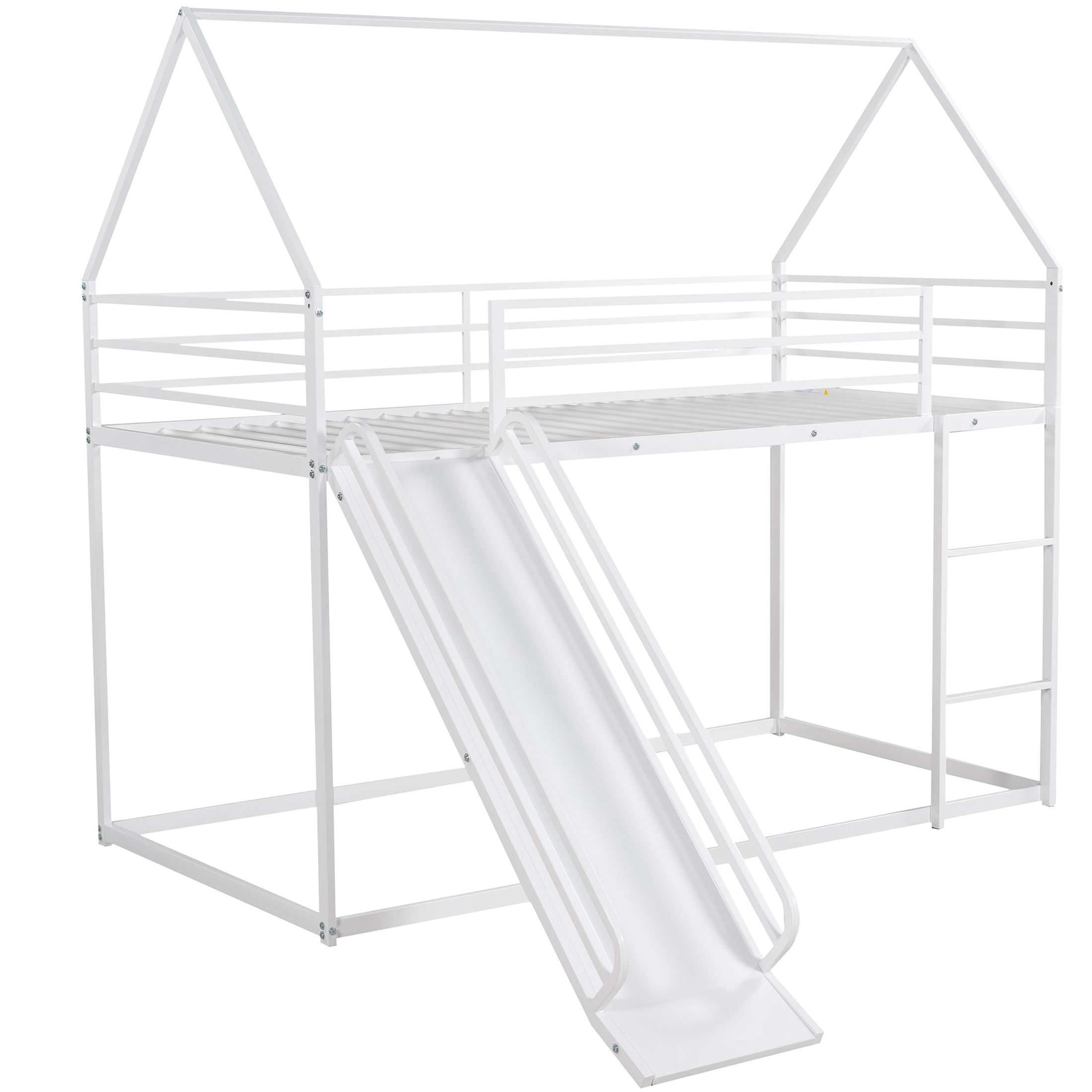 Aukfa Metal Bunk Bed with Slide, Twin over Twin, House Shape Loft Bunk Bed for Kids, White