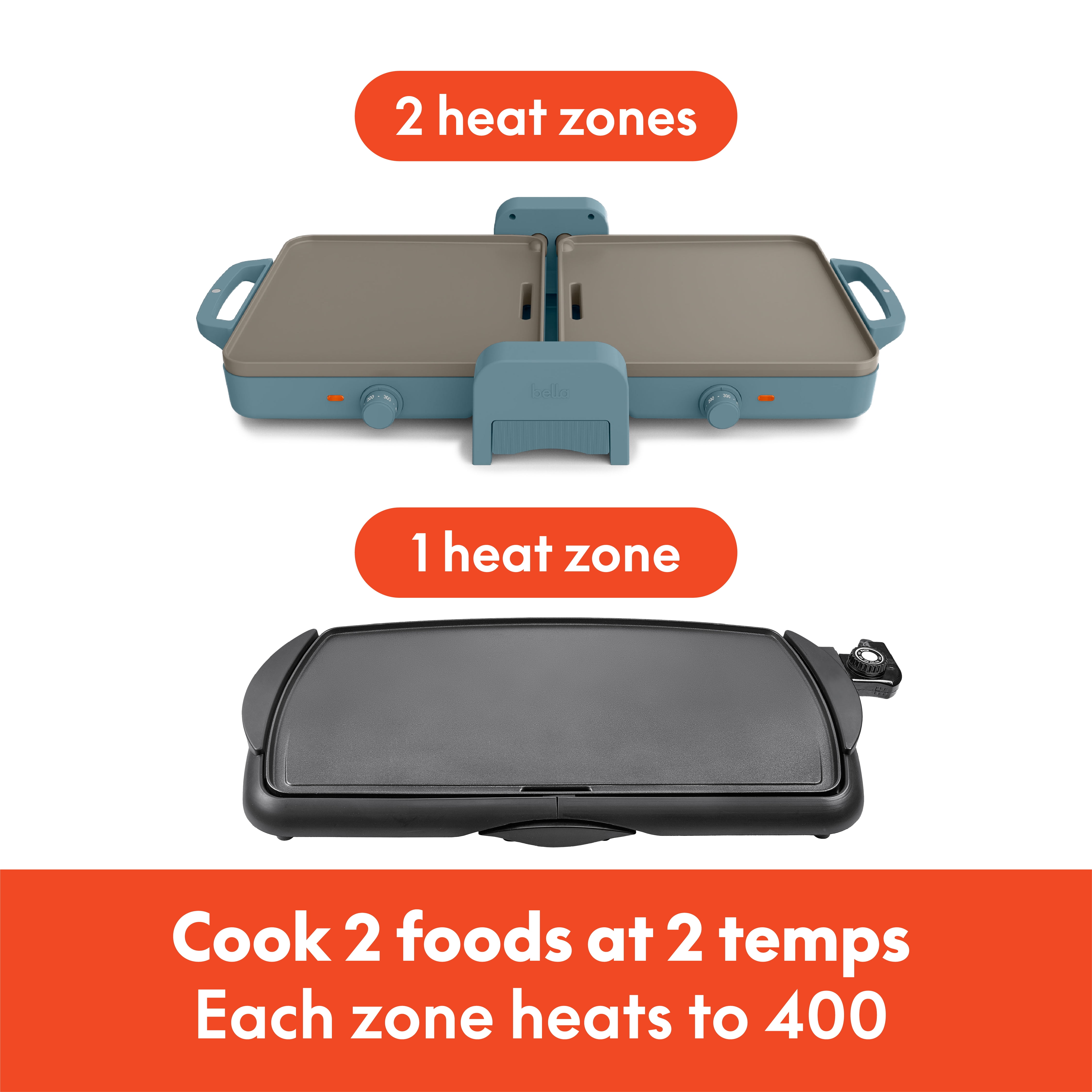 bella 10"x 20" Ceramic Fold-n-Store Dual Temp Griddle, EverGood™ Ceramic Nonstick Coating, Surf