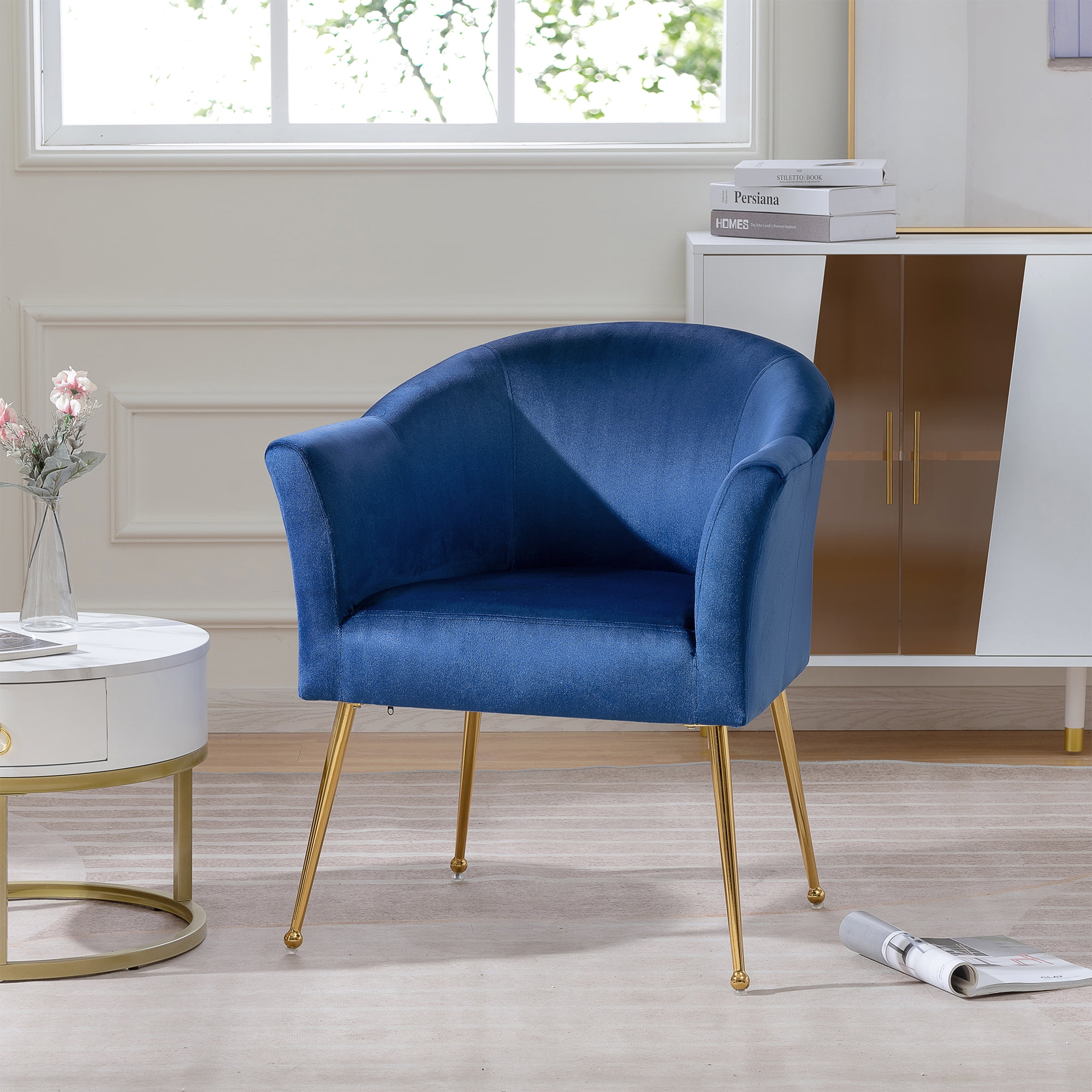 YYAo Velvet Accent Chair, Upholstered Comfy Armchair with Metal Legs for Bedroom, Living Room, Blue YYAo Velvet Accent Chair, Upholstered Comfy Armchair with Metal Legs for Bedroom, Living Room, Blue