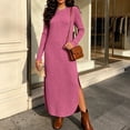 thumbnail image 7 of Ashirexll Casual Dresses for Women Winter Knit Long Sleeve Round Neck Solid Color Sweater Dress with Side Pockets and Side Slit Hem, 7 of 7