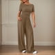thumbnail image 2 of Pantalones anchos de mujer, traje de dos piezas: cintura elástica, cordón, diseño estampado, mezcla de lino ligero, conjunto de top y pantalón, tallas S-XXL., 2 of 6