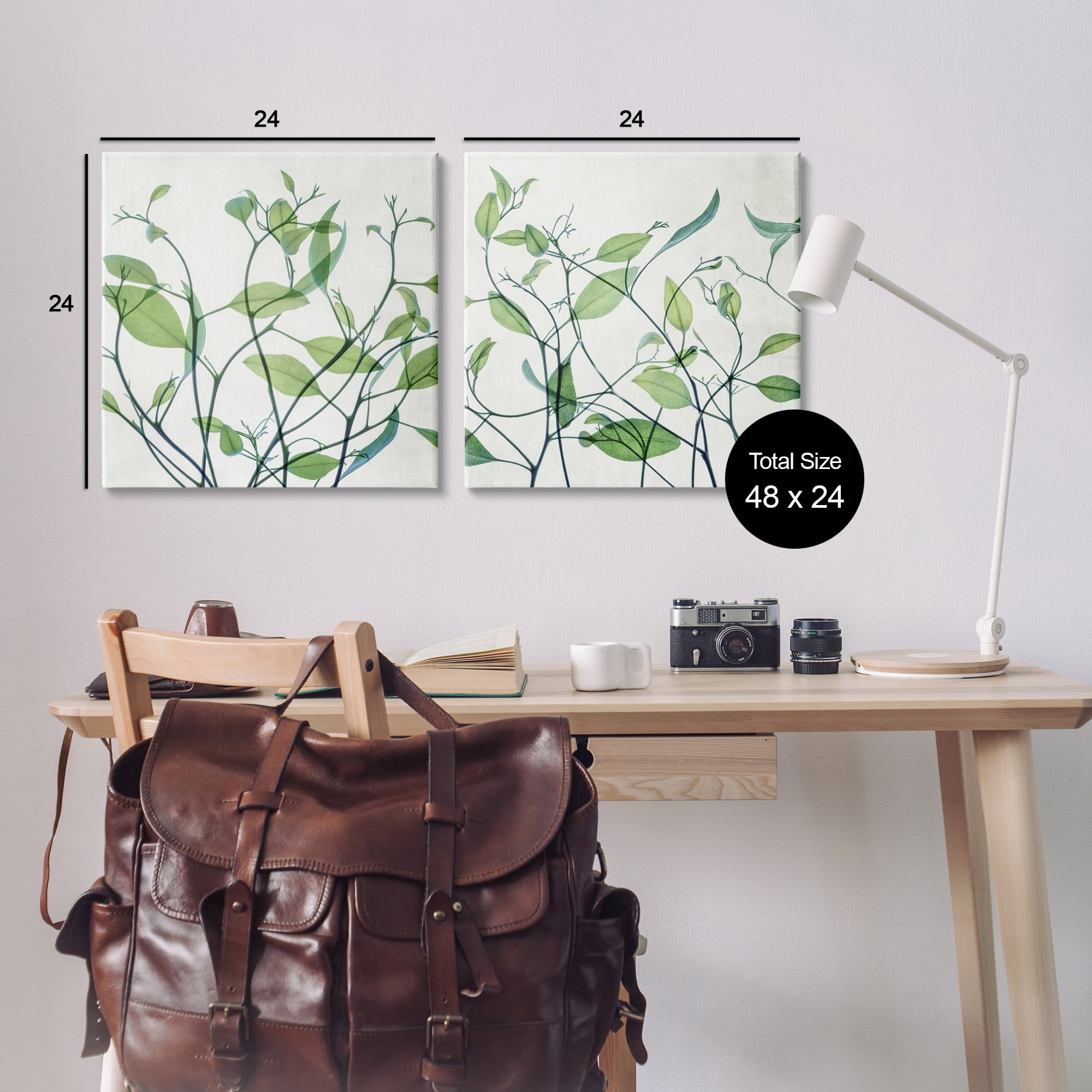 Stupell Industries Green Botanical Leaves Xray Plants & Flowers Painting Wrapped Canvas Art Print Wall Art, 24 x 24, Set of 2