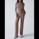 thumbnail image 5 of Conjuntos de 2 Piezas para Mujer, Larga, Cuello Redondo, Pantalones Acampanados de Cintura Alta, Conjuntos de Chándal, Ropa de Calle. Camello L, 5 of 10