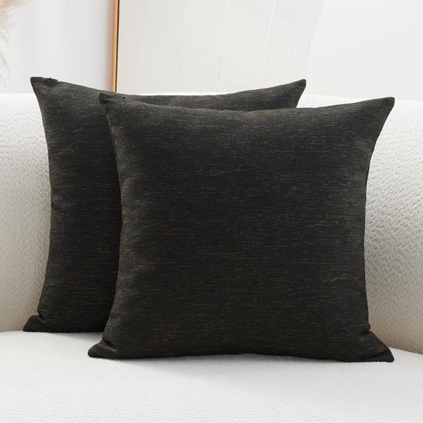 Deconovo Linen Look Throw Pillow Covers for Sofa Couch Invisible Zipper Navy Blue No Pillow Insert Set of 2, Straw Black, 18x18 Inch