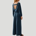 thumbnail image 7 of Rciityk Women's Fall Long Sleeve Jumpsuits Casual Loose Crew Neck Elastic Waist Wide Leg Long Pants Rompers with Pocket, 7 of 7